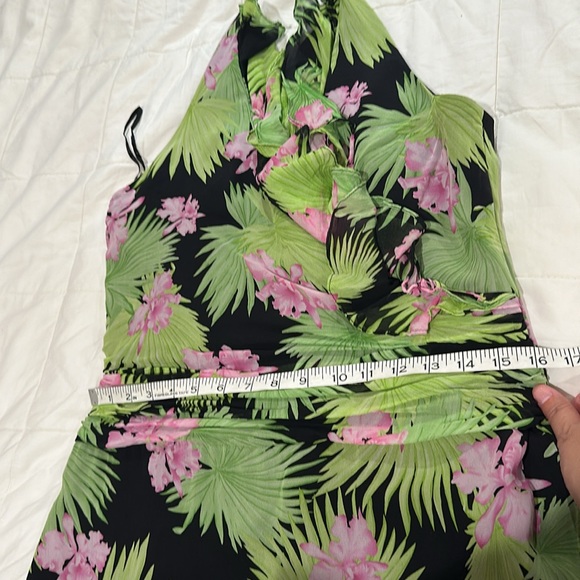 KAY UNGER Silk Tropical Floral Halter Ruffle Maxi Dress Black Green Pink… - Picture 11 of 13